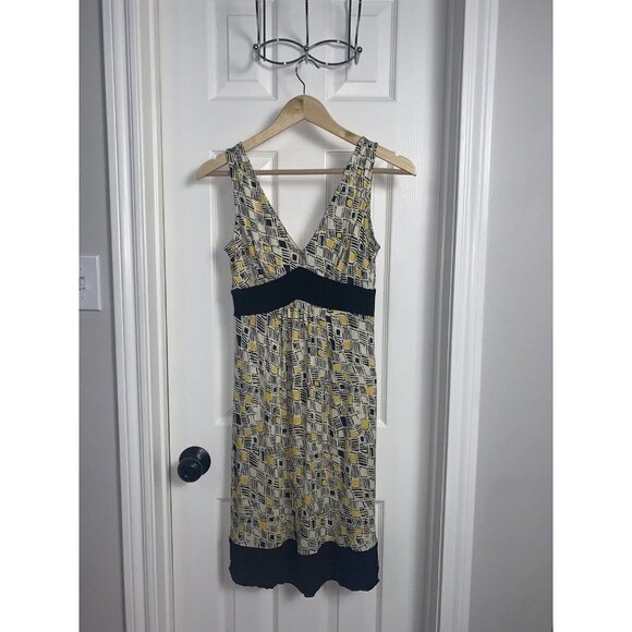 Diane Von Furstenberg DVF 100% Silk Sleeveless Yellow Black Geometric Dress Sz 2 - Picture 2 of 7